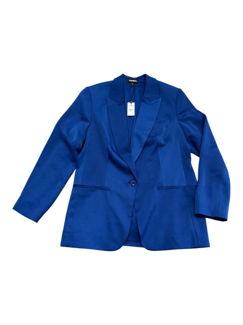 Express Womens Blue Large Blazer Single Button Satin Jacket Structured New